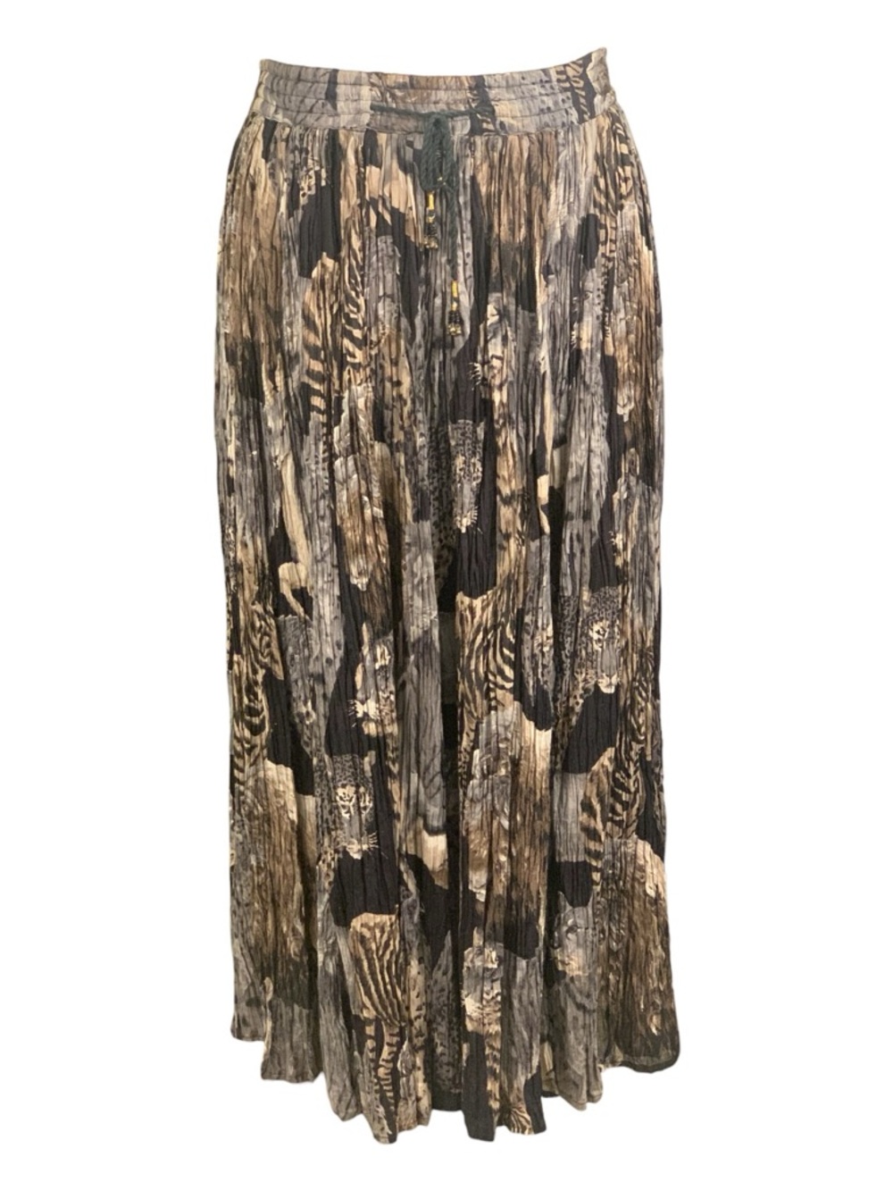 Zero Brand Pleated Animal Boho Maxi Skirt Safari 100% Cotton Size Large